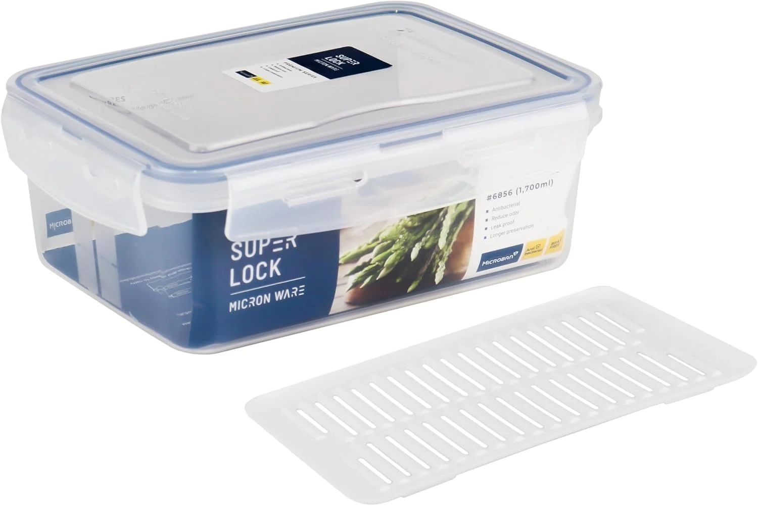 باکس نگهداری مستطیلی 1700 میلی لیتری Microneware Superlock، ظرف غذای پلاستیکی درب دار و بدون نشتی، فاقد BPA، قابل استفاده در مایکروویو، فریزر و ماشین ظرفشویی، سازمان دهنده نگهداری آشپزخانه، جعبه ناهار (6856)