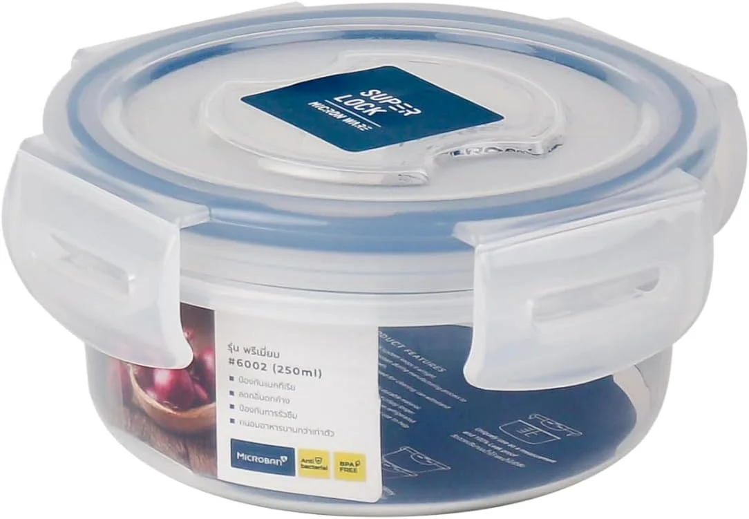 ظرف نگهداری گرد 250 میلی لیتری میکرون ور سوپرلاک، ظرف غذای پلاستیکی درب دار و هوا بند، 100% ضد نشت، فاقد BPA، قابل استفاده در مایکروویو، فریزر و ماشین ظرفشویی، سازمان دهنده نگهداری مواد غذایی آشپزخانه، ظرف غذا (6002)