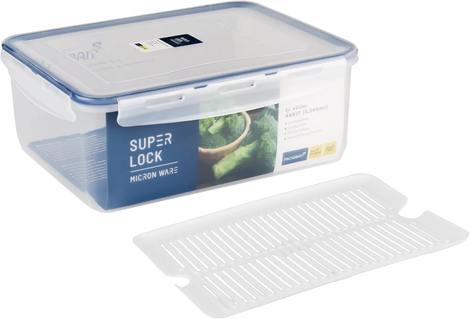 ظرف نگهداری مستطیلی 5500 میلی لیتری Microneware Superlock، ظرف غذای پلاستیکی درب دار و بدون هوا، 100% ضد نشت، فاقد BPA، قابل استفاده در مایکروویو، فریزر و ماشین ظرفشویی، سازمان دهنده نگهداری آشپزخانه، ظرف غذا (6817)