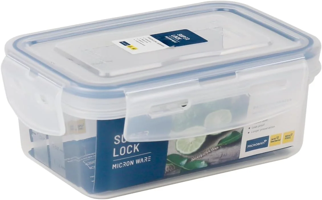 ظرف نگهداری مستطیلی 650 میلی لیتری Microneware Superlock، ظرف غذای پلاستیکی درب دار، 100% ضد نشت، فاقد BPA، قابل استفاده در مایکروویو، فریزر و ماشین ظرفشویی، سازمان دهنده نگهداری آشپزخانه، ظرف غذا (6855/1)