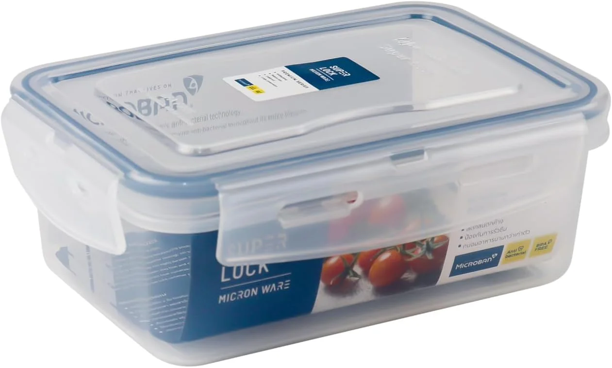 ظرف نگهداری مستطیلی سوپرلاک Microneware، 1000 میلی لیتر، ظرف غذای پلاستیکی درب دار و هوا بند، 100% ضد نشت، فاقد BPA، قابل استفاده در مایکروویو، فریزر و ماشین ظرفشویی، سازمان دهنده نگهداری آشپزخانه، ظرف غذا (6855)