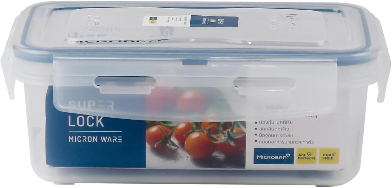 ظرف نگهداری مستطیلی سوپرلاک Microneware، 1000 میلی لیتر، ظرف غذای پلاستیکی درب دار و هوا بند، 100% ضد نشت، فاقد BPA، قابل استفاده در مایکروویو، فریزر و ماشین ظرفشویی، سازمان دهنده نگهداری آشپزخانه، ظرف غذا (6855)
