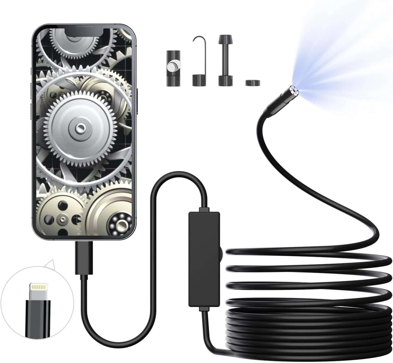 دوربین آندوسکوپی با نور، بوراسکوپ HD 1920P با 8 چراغ LED قابل تنظیم، آندوسکوپی با کابل ماری نیمه سخت 16.4 فوتی، دوربین بازرسی ضد آب 8 میلی متری IP67، پشتیبانی از iOS، نه برای اندروید و iOS 15+ دوربین آندوسکوپی با نور، بوراسکوپ HD 1920P با 8 چراغ LED قابل تنظیم، آندوسکوپی با کابل ماری نیمه سخت 16.4 فوتی، دوربین بازرسی ضد آب 8 میلی متری IP67، پشتیبانی از iOS، نه برای اندروید و iOS 15+