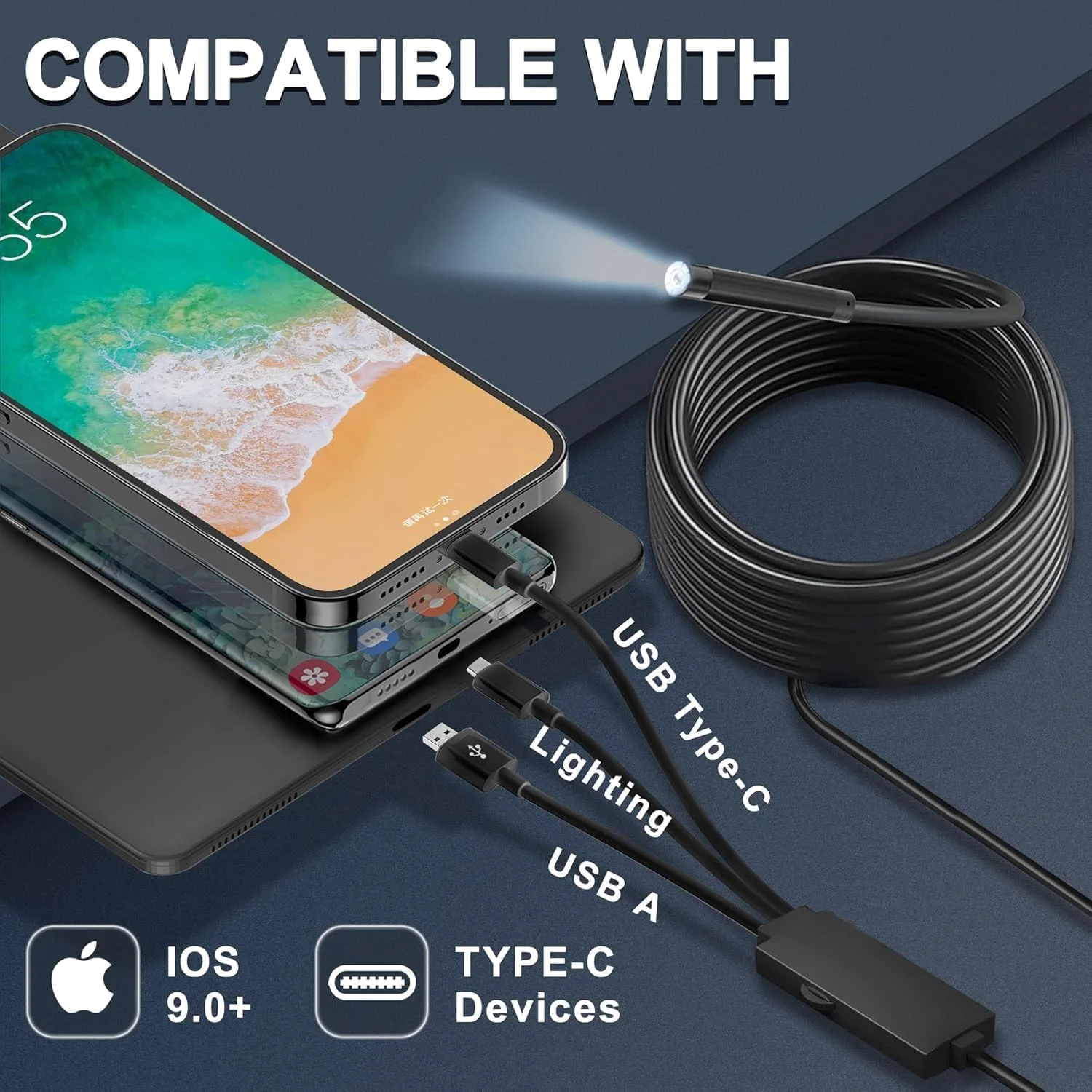 دوربین آندوسکوپی HD 1920P برای آیفون، بورسکوپ با 8 چراغ LED قابل تنظیم، کابل ماری نیمه سخت 16.5 فوتی با قطر 8 میلی متر، دوربین بازرسی ضد آب IP67 برای آیفون، آیپد، سامسونگ گلکسی دوربین آندوسکوپی HD 1920P برای آیفون، بورسکوپ با 8 چراغ LED قابل تنظیم، کابل ماری نیمه سخت 16.5 فوتی با قطر 8 میلی متر، دوربین بازرسی ضد آب IP67 برای آیفون، آیپد، سامسونگ گلکسی