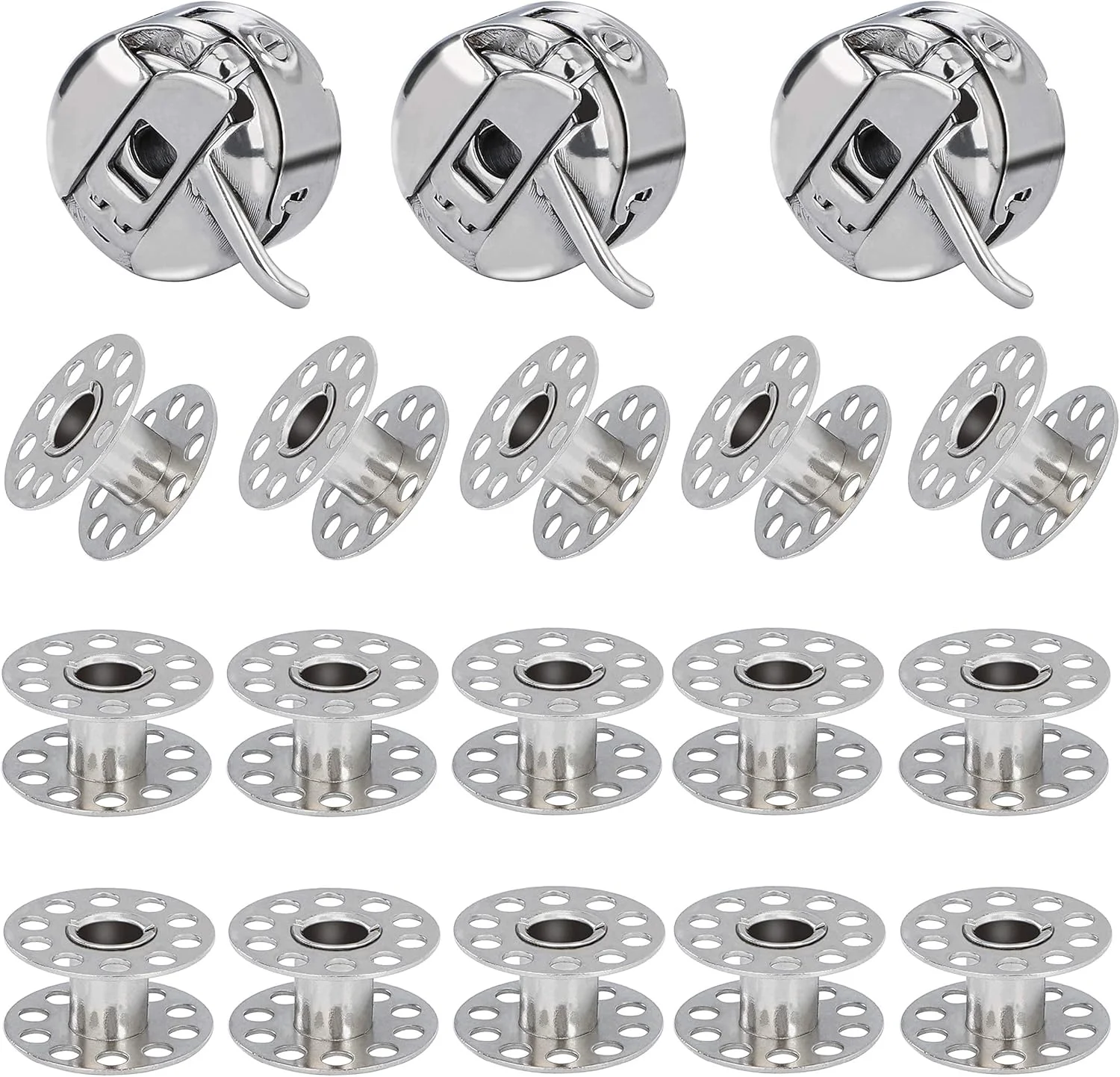 جعبه 15 عددی ماسوره چرخ خیاطی MaoXinTek، 3 جعبه ماسوره چرخ خیاطی برای بارگیری جلو، حلقه نگهدارنده آهنی Maxin برای Brother، Singer، Janome، Toyata و سایرین