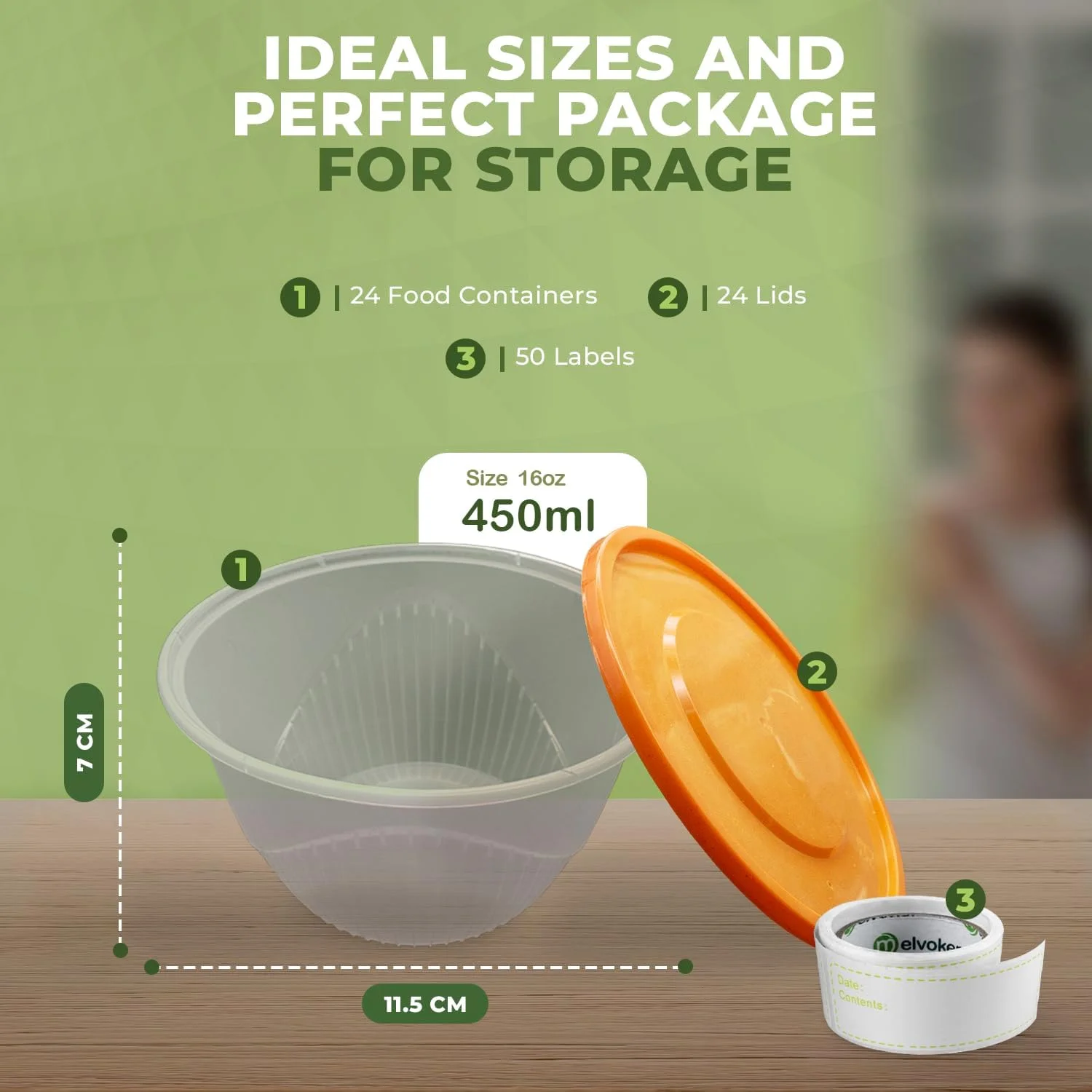 ظروف غذای گرد ملوکر 24 عددی با درب - 450 میلی لیتر (16 اونس) ظروف بیرون بر با درب برای آماده سازی غذا | قابل استفاده در مایکروویو و فریزر، ظروف پلاستیکی قابل استفاده مجدد بدون BPA با درب