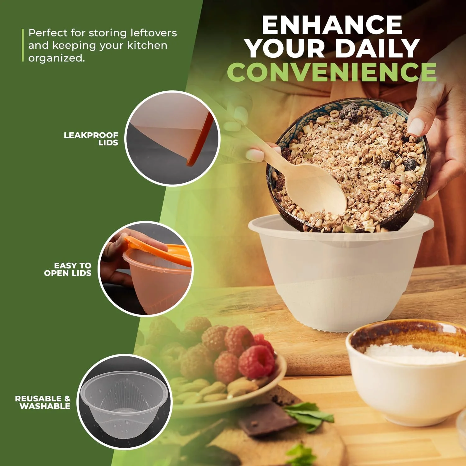 ظروف غذای گرد ملوکر 24 عددی با درب - 450 میلی لیتر (16 اونس) ظروف بیرون بر با درب برای آماده سازی غذا | قابل استفاده در مایکروویو و فریزر، ظروف پلاستیکی قابل استفاده مجدد بدون BPA با درب