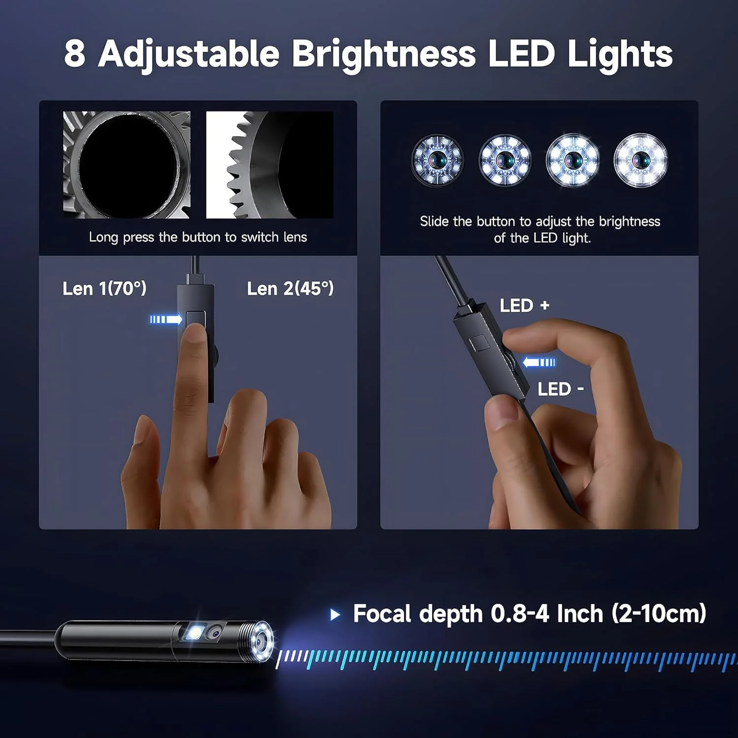 دوربین آندوسکوپی با نور، بورسکوپ HD 1920P با 8+1 چراغ LED قابل تنظیم، دوربین بازرسی ضد آب IP67 با کابل ماری نیمه سخت 16.5 فوت برای آیفون، آیپد و تلفن اندروید (لنز دوگانه، مشکی) دوربین آندوسکوپی با نور، بورسکوپ HD 1920P با 8+1 چراغ LED قابل تنظیم، دوربین بازرسی ضد آب IP67 با کابل ماری نیمه سخت 16.5 فوت برای آیفون، آیپد و تلفن اندروید (لنز دوگانه، مشکی)