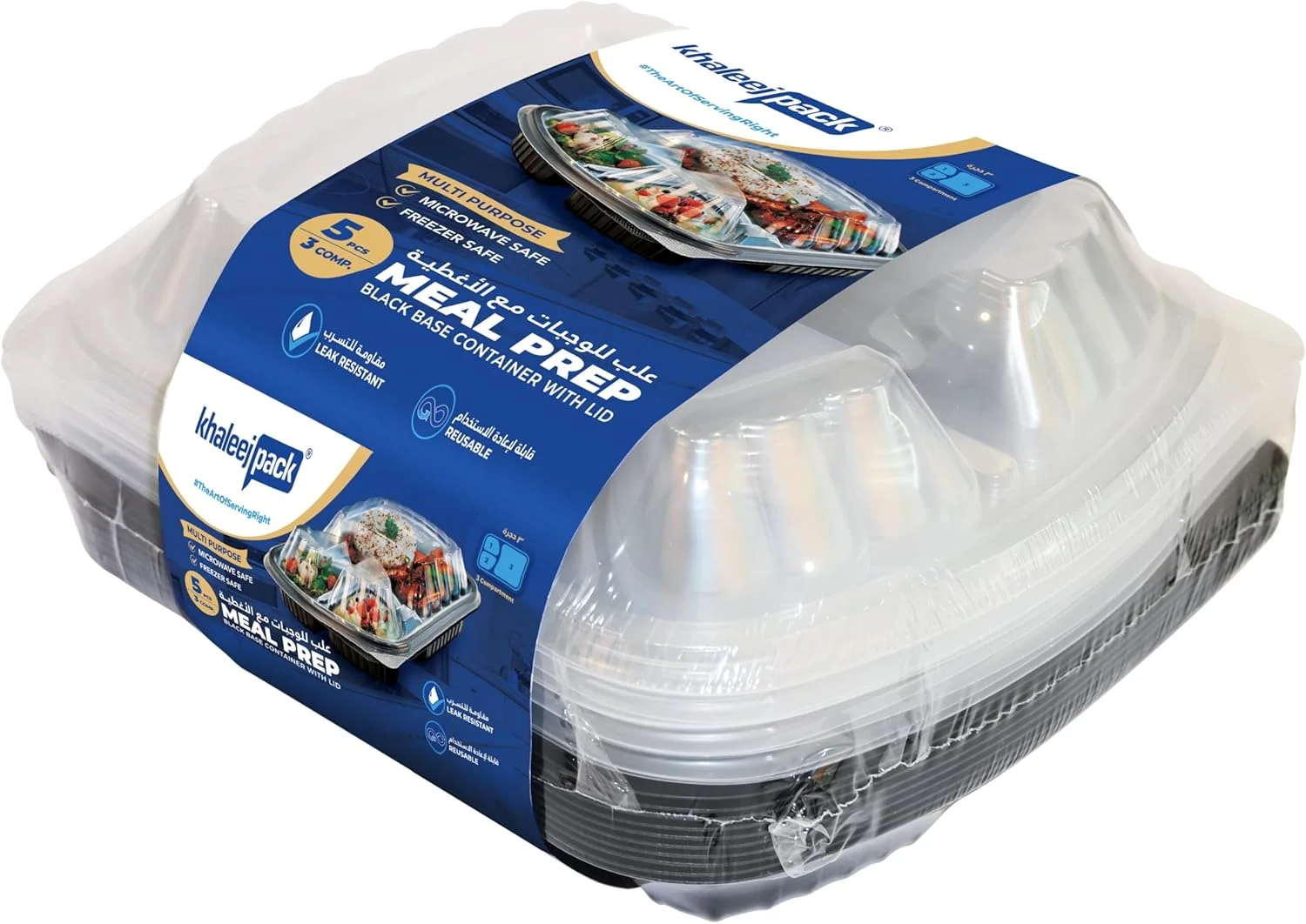 ظروف آماده سازی غذا با جداکننده - جعبه های نگهداری مواد غذایی 3 قسمتی، قابل استفاده در مایکروویو و ماشین ظرفشویی - ضد نشت، قابل چیدن، بدون BPA و قابل استفاده مجدد برای کنترل وعده های غذایی، بسته خلیج