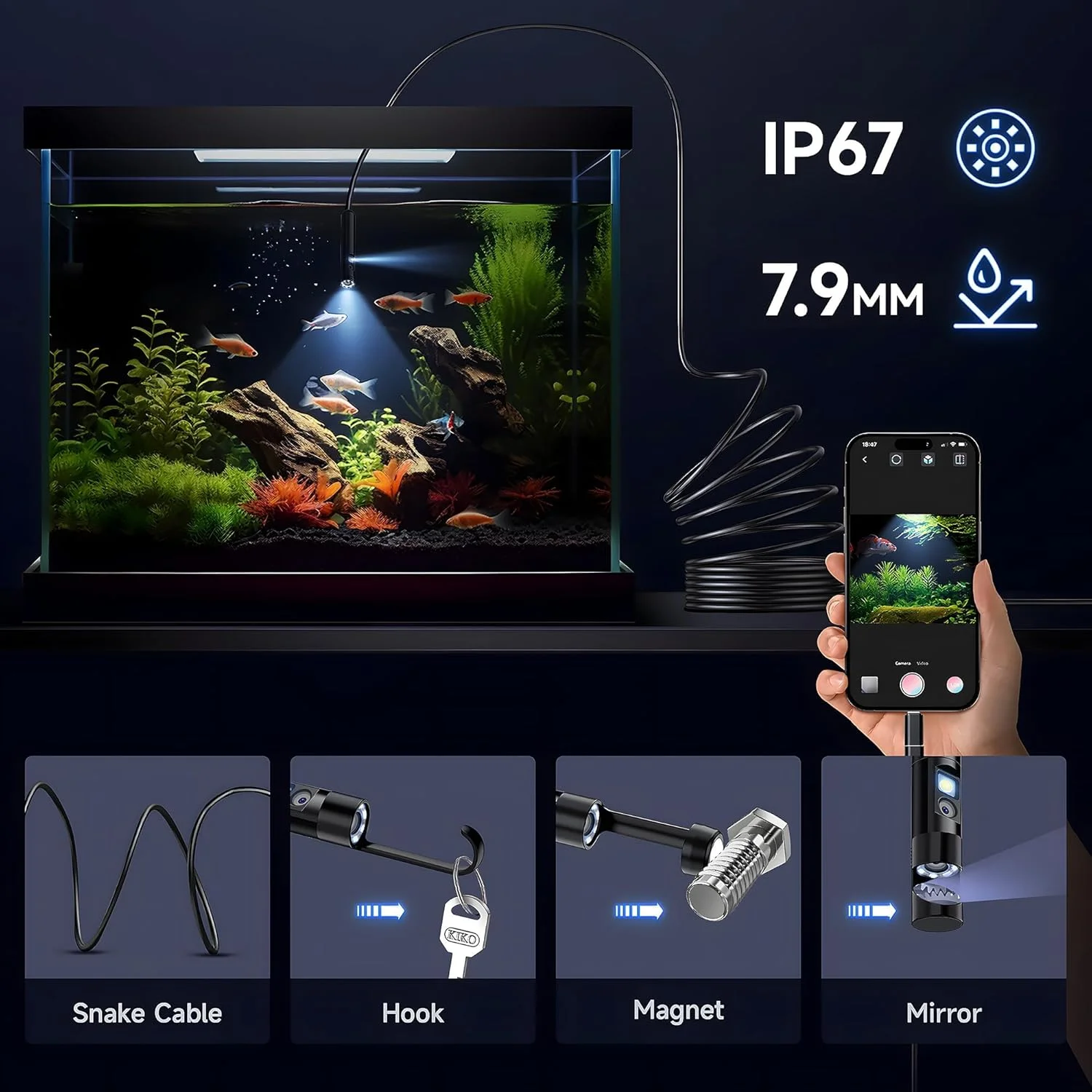 دوربین آندوسکوپی با نور، بورسکوپ HD 1920P با 8+1 چراغ LED قابل تنظیم، دوربین بازرسی ضد آب IP67 با کابل ماری نیمه سخت 16.5 فوت برای آیفون، آیپد و تلفن اندروید (لنز دوگانه، مشکی) دوربین آندوسکوپی با نور، بورسکوپ HD 1920P با 8+1 چراغ LED قابل تنظیم، دوربین بازرسی ضد آب IP67 با کابل ماری نیمه سخت 16.5 فوت برای آیفون، آیپد و تلفن اندروید (لنز دوگانه، مشکی)