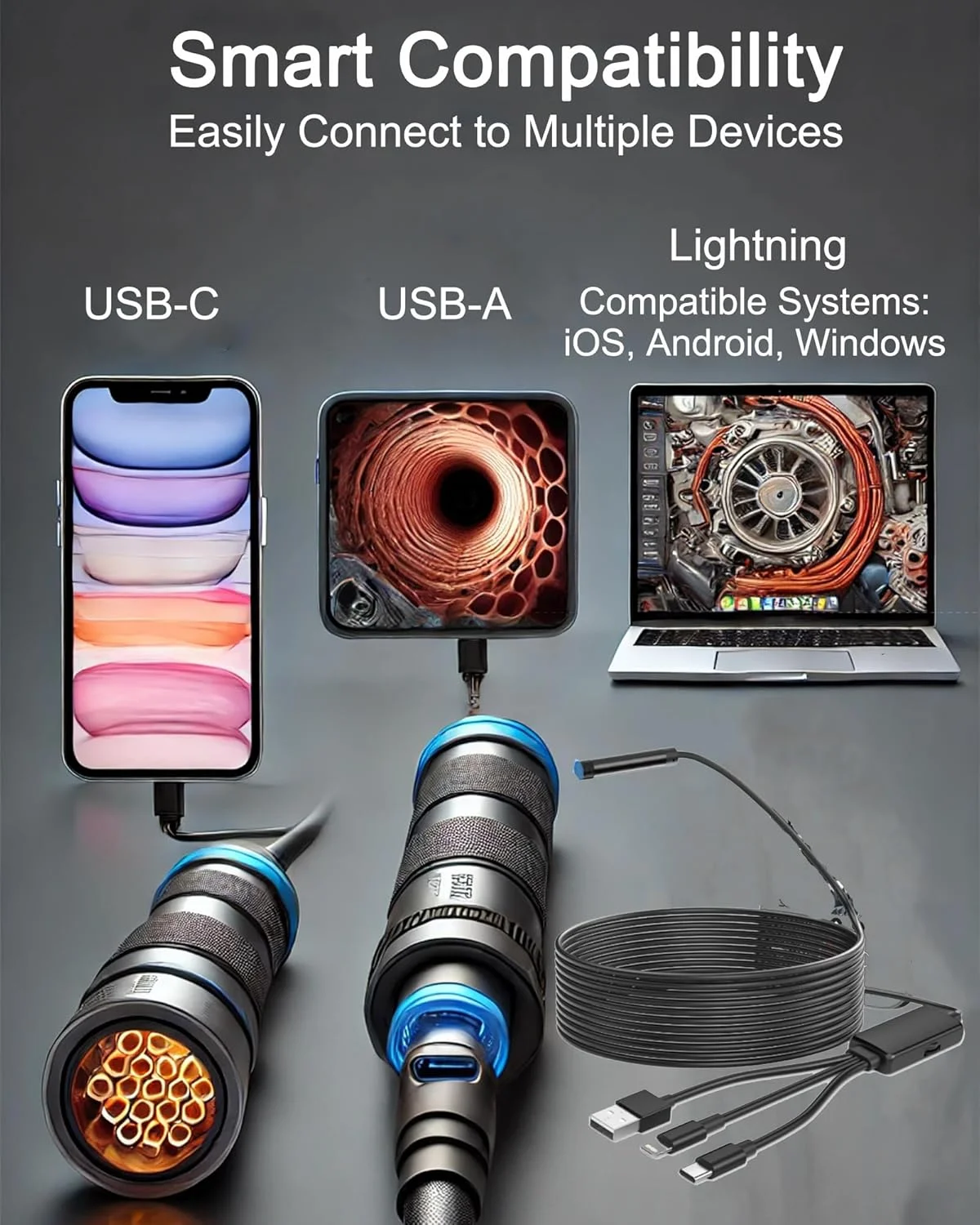دوربین آندوسکوپی HD 1920P برای آیفون، بورسکوپ با 8 چراغ LED قابل تنظیم، کابل ماری نیمه سخت 16.5 فوتی با قطر 8 میلی متر، دوربین بازرسی ضد آب IP67 برای آیفون، آیپد، سامسونگ گلکسی دوربین آندوسکوپی HD 1920P برای آیفون، بورسکوپ با 8 چراغ LED قابل تنظیم، کابل ماری نیمه سخت 16.5 فوتی با قطر 8 میلی متر، دوربین بازرسی ضد آب IP67 برای آیفون، آیپد، سامسونگ گلکسی