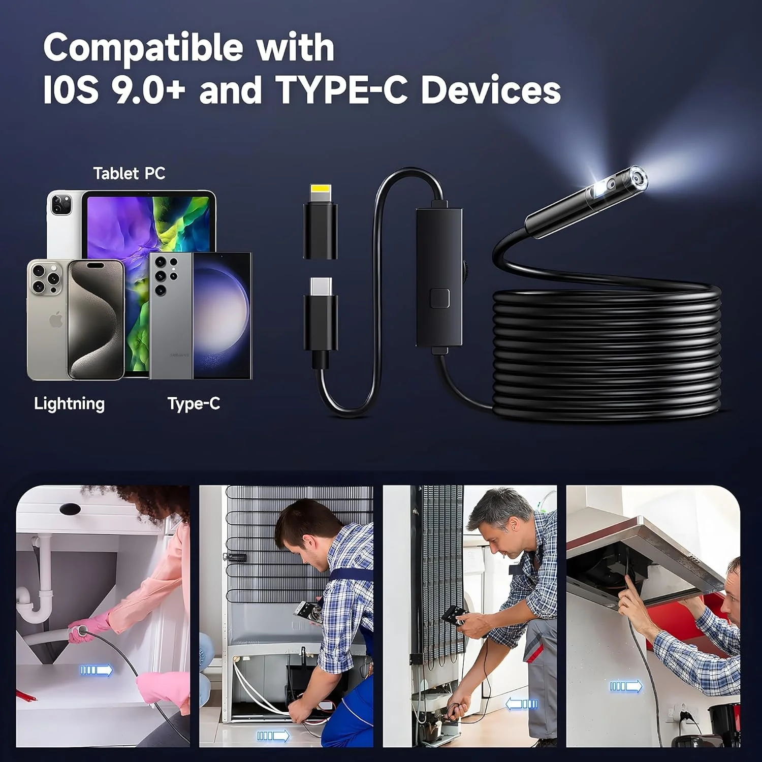 دوربین آندوسکوپی با نور، بورسکوپ HD 1920P با 8+1 چراغ LED قابل تنظیم، دوربین بازرسی ضد آب IP67 با کابل ماری نیمه سخت 16.5 فوت برای آیفون، آیپد و تلفن اندروید (لنز دوگانه، مشکی) دوربین آندوسکوپی با نور، بورسکوپ HD 1920P با 8+1 چراغ LED قابل تنظیم، دوربین بازرسی ضد آب IP67 با کابل ماری نیمه سخت 16.5 فوت برای آیفون، آیپد و تلفن اندروید (لنز دوگانه، مشکی)