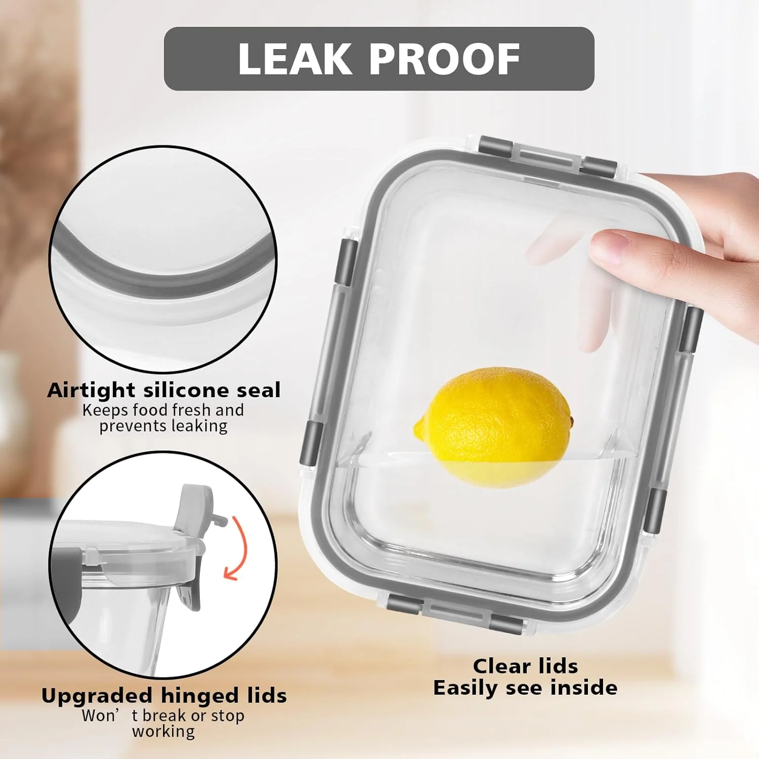 ظروف آماده سازی غذا شیشه ای میتوز، بسته 10 عددی، ظروف غذای شیشه ای درب دار، ظروف نگهداری مواد غذایی شیشه ای قابل چیدن با درب، بدون BPA، مناسب برای مایکروویو، فر، فریزر و ماشین ظرفشویی (خاکستری)