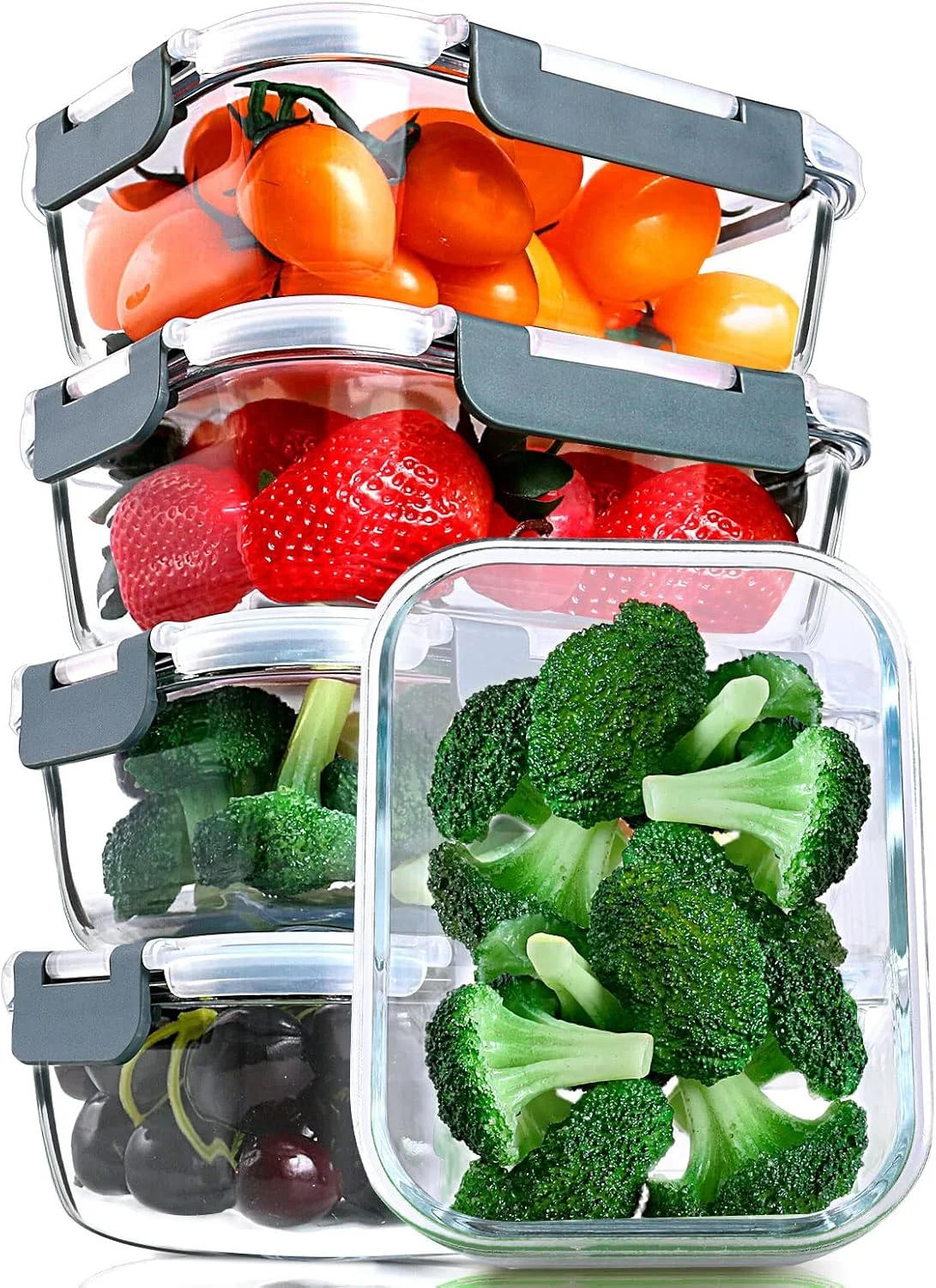 ظروف آماده سازی غذا شیشه ای ام سیرکو [5 عددی، 30 اونس] با درب های قفل دار، ظروف غذای شیشه ای، ظرف ناهار هواگیر، قابل استفاده در مایکروویو، فر، فریزر و ماشین ظرفشویی