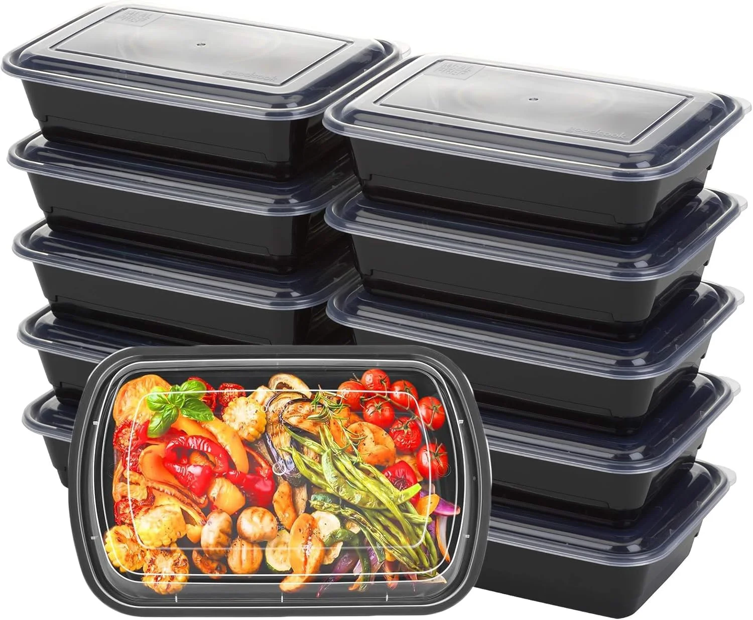 ظروف آماده سازی غذا تک قسمتی، ظروف غذای قابل استفاده مجدد بدون BPA با درب های محکم - قابل استفاده در مایکروویو، فریزر و ماشین ظرفشویی - جعبه های ناهار قابل انباشت