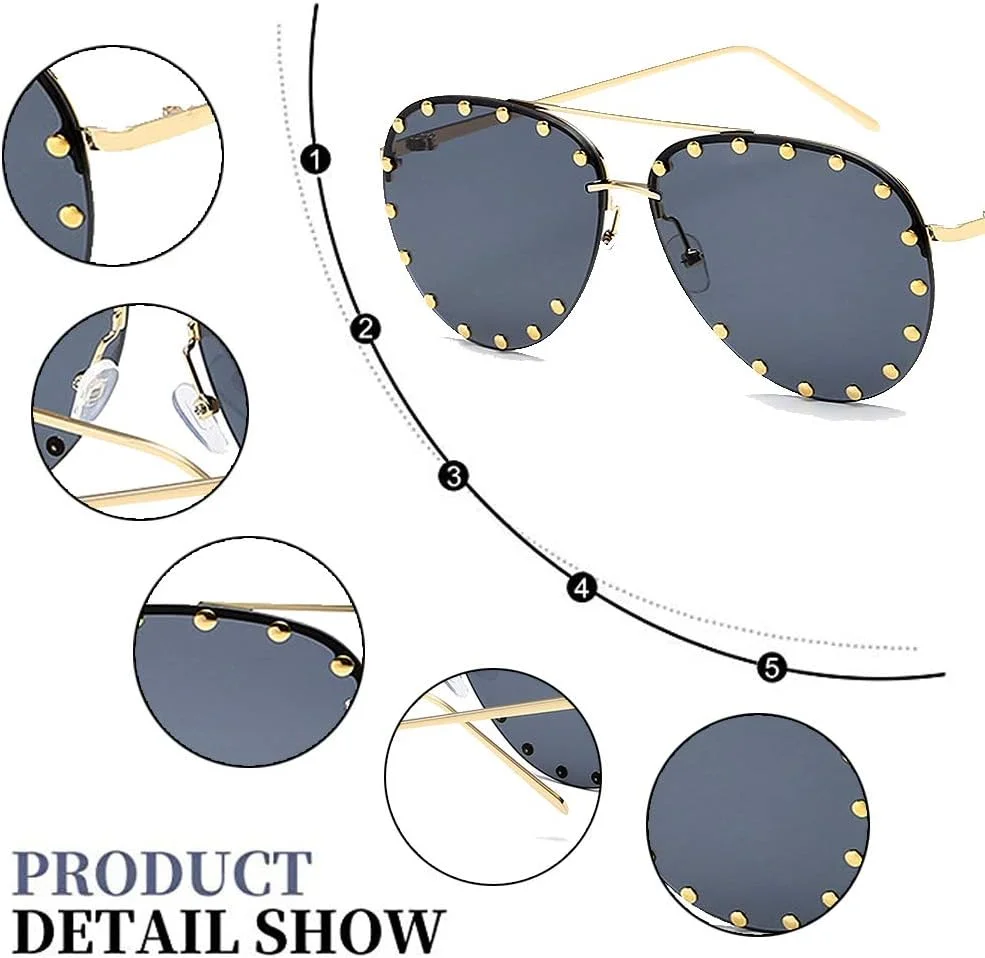 عینک آفتابی زنانه بدون فریم BVAGSS، بزرگ، نگین دار، لنز رنگی تدریجی، طراحی سبک و مد روز WS027