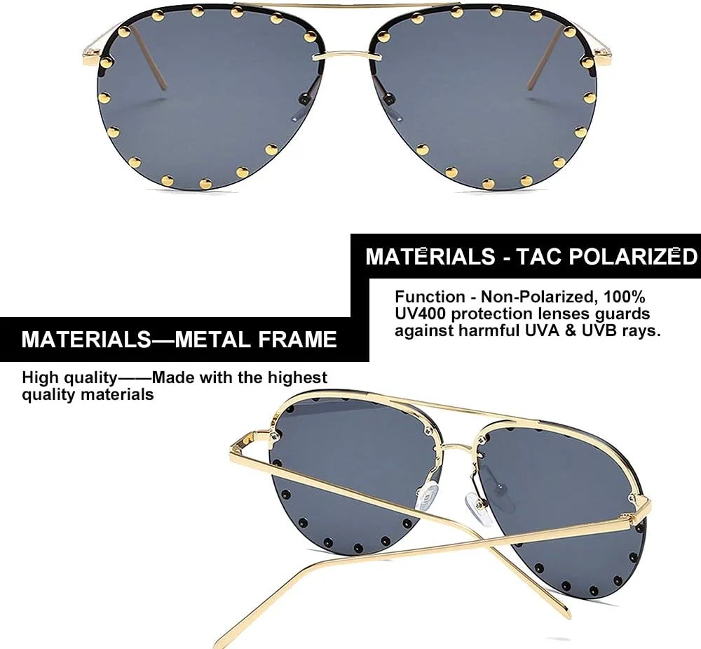 عینک آفتابی زنانه بدون فریم BVAGSS، بزرگ، نگین دار، لنز رنگی تدریجی، طراحی سبک و مد روز WS027