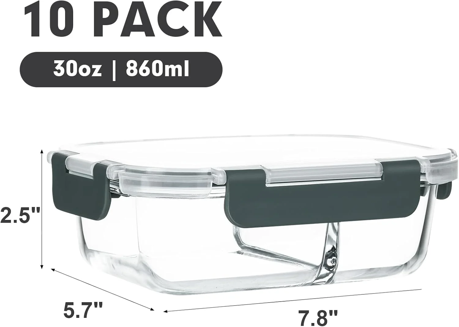ظروف آماده سازی غذا شیشه ای ام امسیرکو، 10 عددی، 900 میلی لیتری، 2 محفظه، جعبه های بنتو ناهار درب دار، ظروف نگهداری مواد غذایی شیشه ای، قابل استفاده در مایکروویو، فر، فریزر و ماشین ظرفشویی
