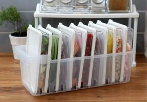 سازمان دهنده یخچال آشپزخانه Living Innovation، سینی های ذخیره سازی یخچال و فریزر بزرگ + ظروف غذا با درب L1(6P)+L2(2P)، مجموعه 9 عددی، درجه یک A