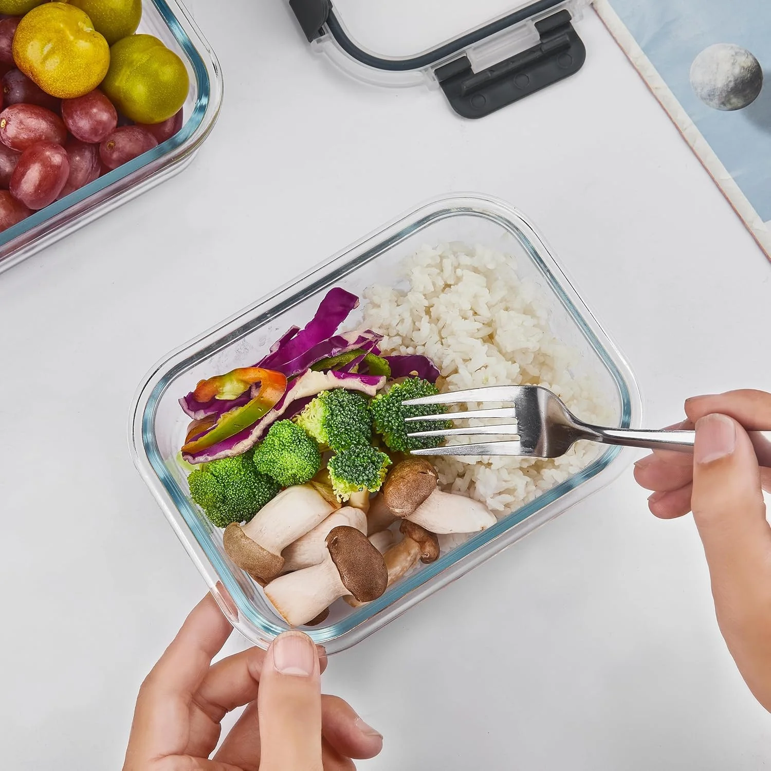 ظروف آماده سازی غذا شیشه ای لمون سندی، بسته 10 عددی، 650 میلی لیتری، ظروف نگهداری مواد غذایی شیشه ای با درب، جعبه های بنتو ناهار شیشه ای قابل استفاده مجدد، ضد هوا و ضد نشت، مناسب فریزر، مایکروویو و ماشین ظرفشویی، خاکستری