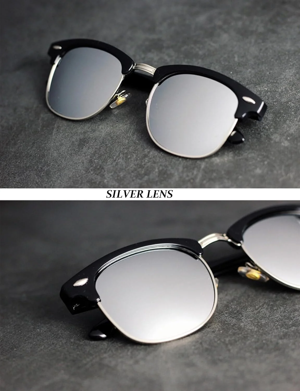 عینک آفتابی پلاریزه مردانه 2 عددی UV400 زنانه - عینک مربعی نیمه بدون فریم - عینک آفتابی ضد نور آبی برای رانندگی، مشکی و آبی