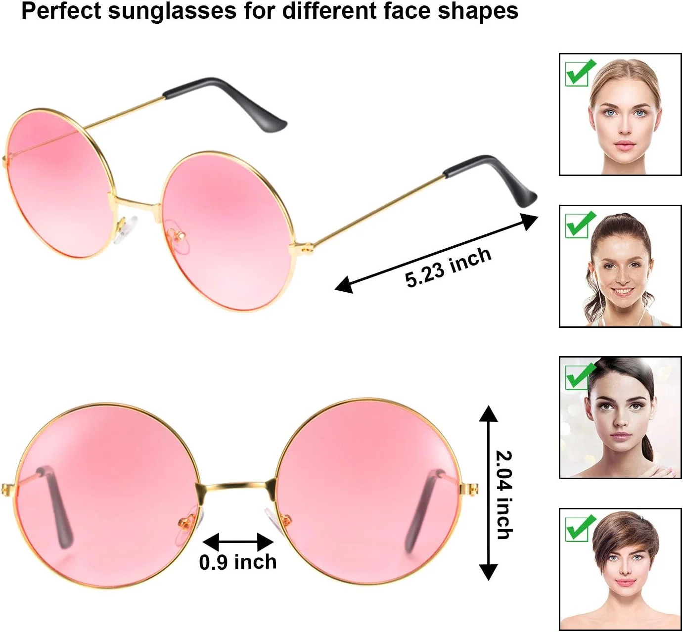 بلوتو 10 جفت عینک آفتابی گرد هیپی، عینک های رنگی دایره ای، عینک های سبک دهه 60، عینک های دایره ای برای زنان و مردان