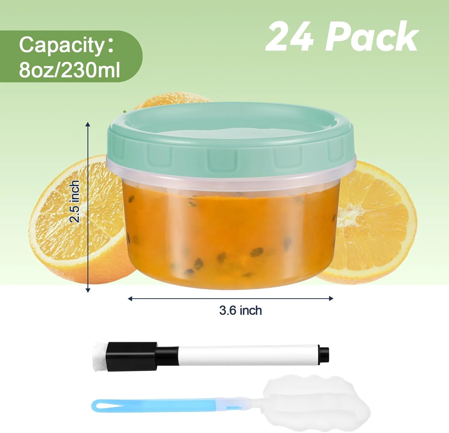 ظروف نگهداری مواد غذایی پلاستیکی کوسونکا، 24 عددی، 230 میلی لیتری، قابل استفاده مجدد در فریزر، ظروف کوچک آماده سازی غذا به همراه قلم و برس، فاقد BPA، درب پیچی، قابل استفاده در مایکروویو و ماشین ظرفشویی