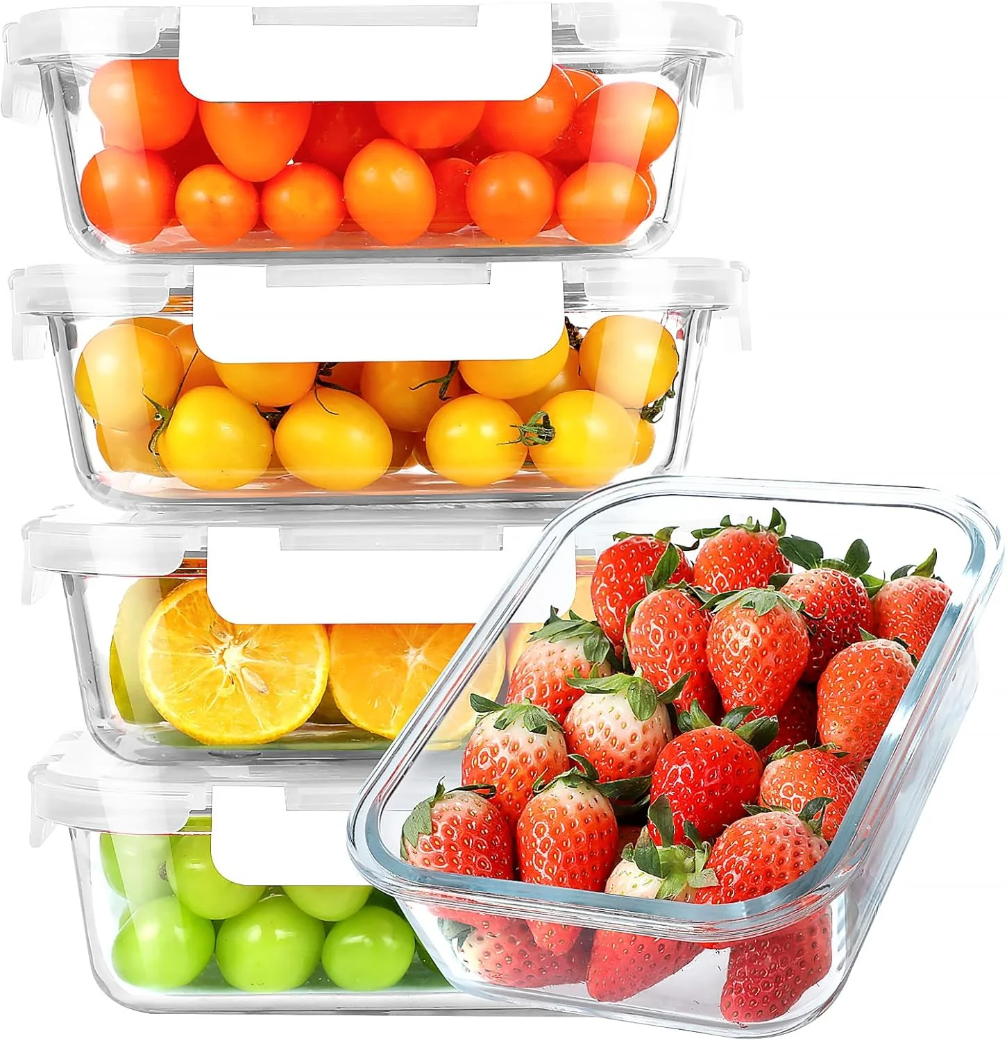 ظروف شیشه ای آماده سازی غذا کوموئه 30 اونسی، بسته 5 عددی، ظروف نگهداری شیشه ای با درب - قابل استفاده در ماشین ظرفشویی، مایکروویو، فر و فریزر، سفید