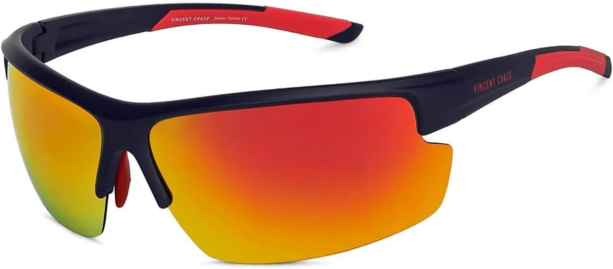 عینک آفتابی وینسنت چیس بای لنزکارت | نیم فریم مربعی آبی صورتی | ATHLEISURE | جدیدترین و شیک ترین عینک آفتابی برند | پلاریزه و 100% محافظت در برابر اشعه ماوراء بنفش (UV 400) | مردانه و زنانه | بزرگ | VC S14117