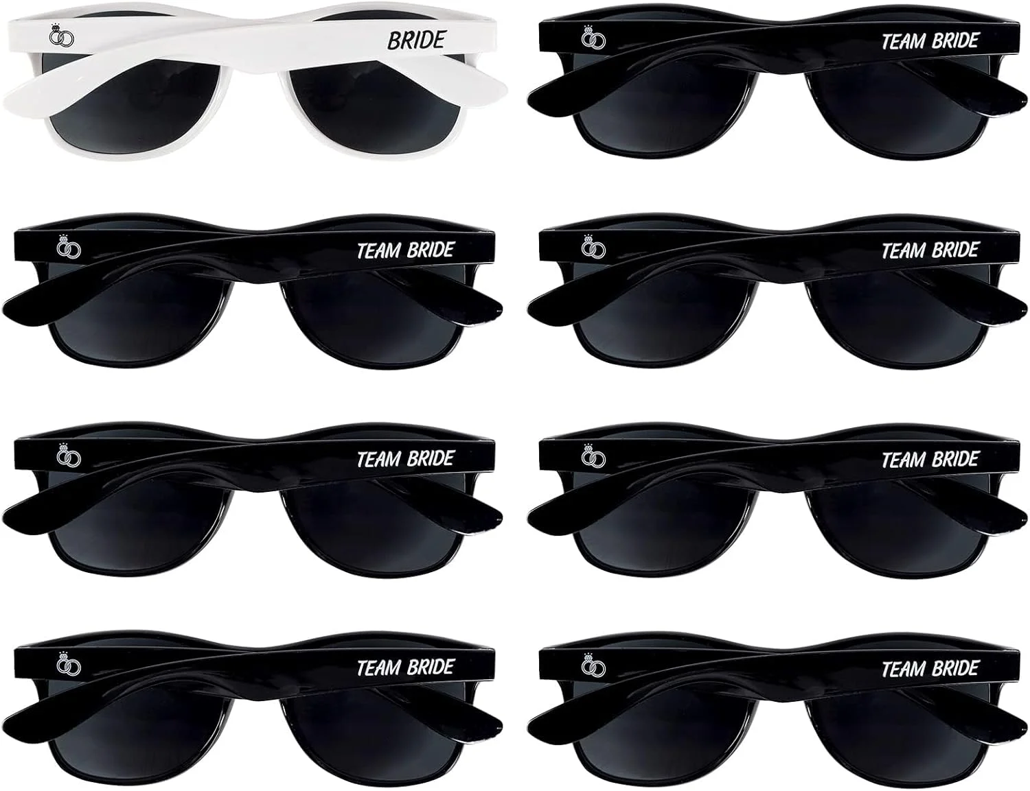 عینک آفتابی مهمانی مجردی - مجموعه 1 عدد عینک عروس و 7 عدد عینک تیم عروس، بسته 8 عددی لوازم جانبی ساقدوش عروس برای عروسی