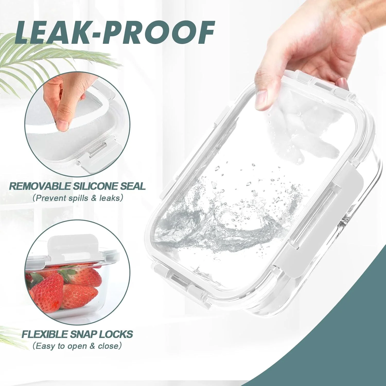 ظروف شیشه ای آماده سازی غذا کوموئه 30 اونسی، بسته 5 عددی، ظروف نگهداری شیشه ای با درب - قابل استفاده در ماشین ظرفشویی، مایکروویو، فر و فریزر، سفید