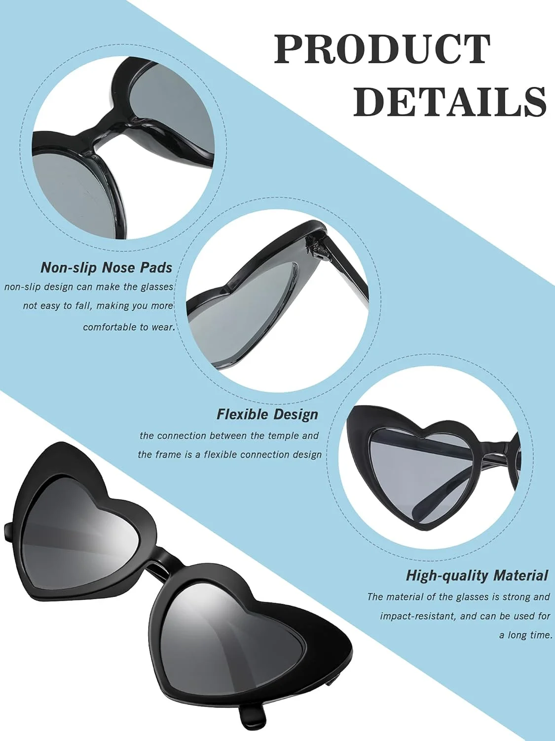 تودو 7 جفت عینک آفتابی قلبی شکل وینتیج برای زنان، عینک های قلبی بدون قاب مناسب مهمانی مجردی عروس و عروسی