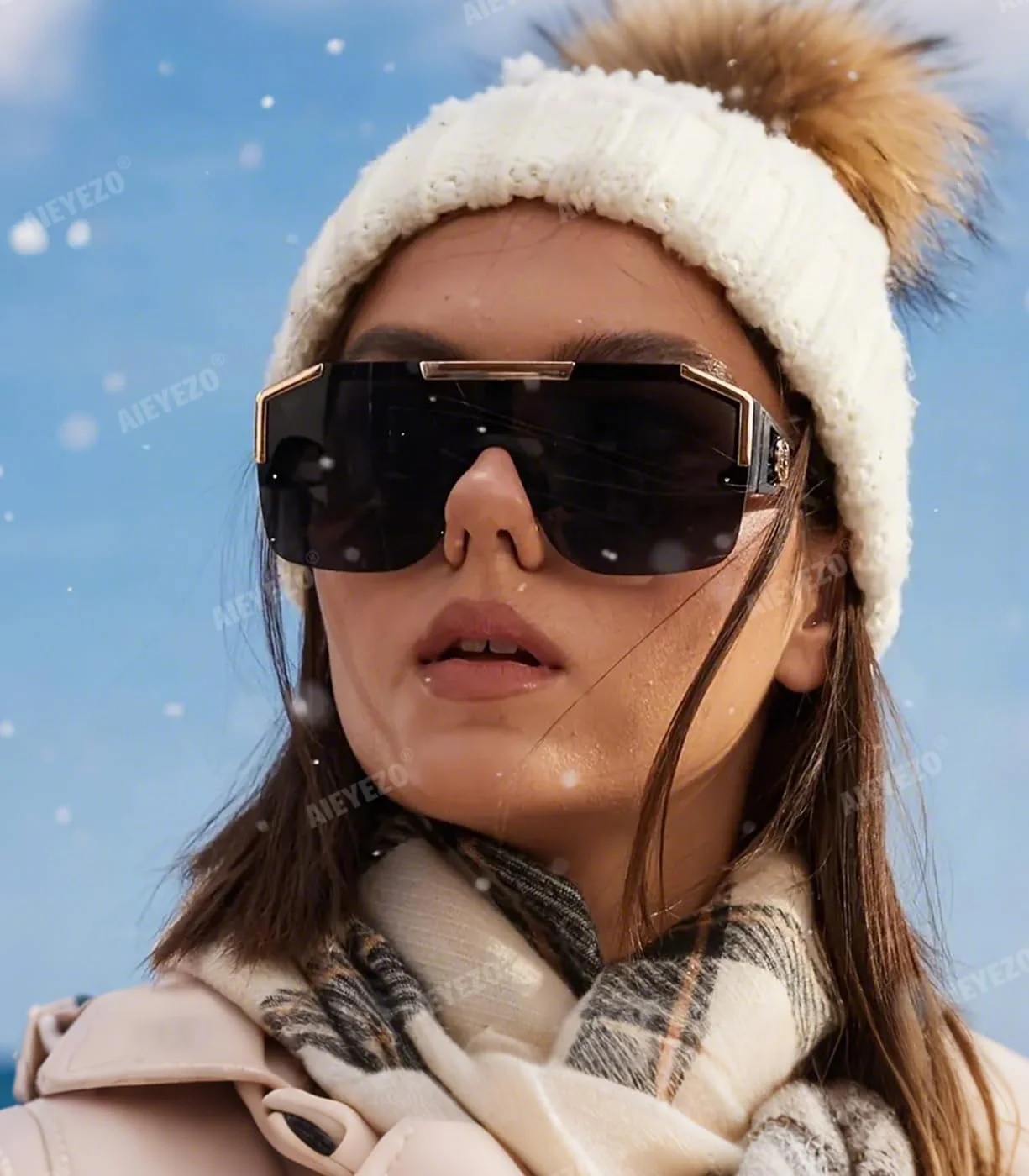 عینک آفتابی مربعی بزرگ AIEYEZO، عینک آفتابی سپر تخت برای مردان و زنان، سایه های مربعی تک لنز