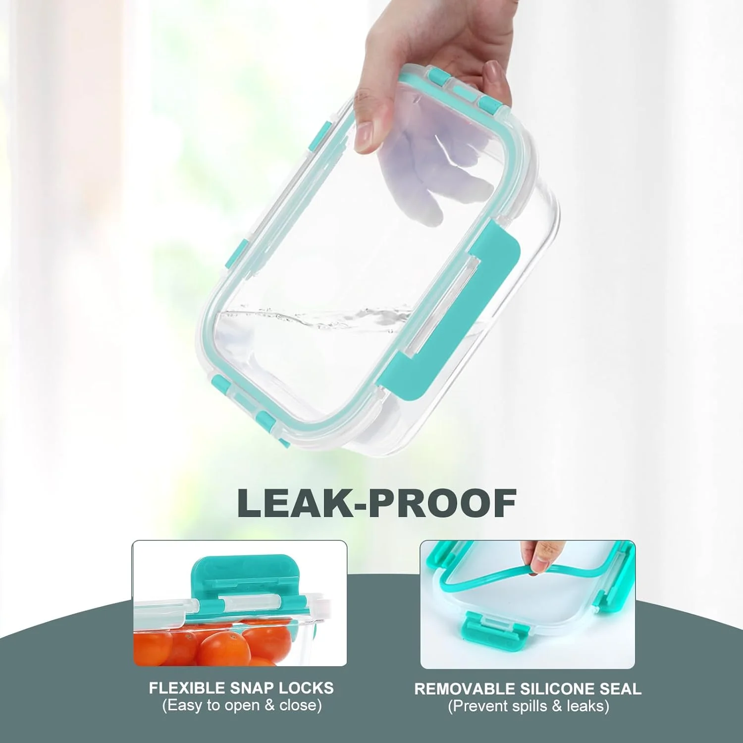 ظروف نگهداری غذا شیشه ای کوموئه، بسته 10 عددی، ظروف آماده سازی غذا با درب، جعبه ناهار شیشه ای ضد هوا، قابل استفاده در فریزر، فر و مایکروویو، سبز