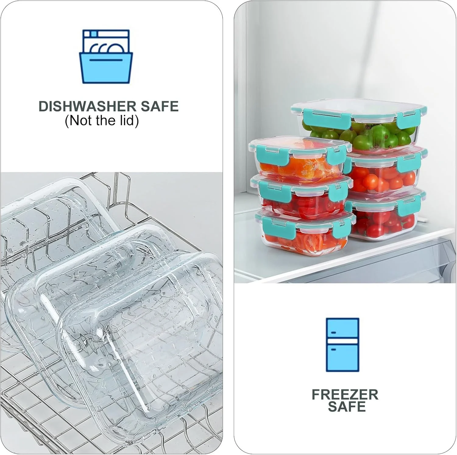 ظروف نگهداری غذا شیشه ای کوموئه، بسته 10 عددی، ظروف آماده سازی غذا با درب، جعبه ناهار شیشه ای ضد هوا، قابل استفاده در فریزر، فر و مایکروویو، سبز