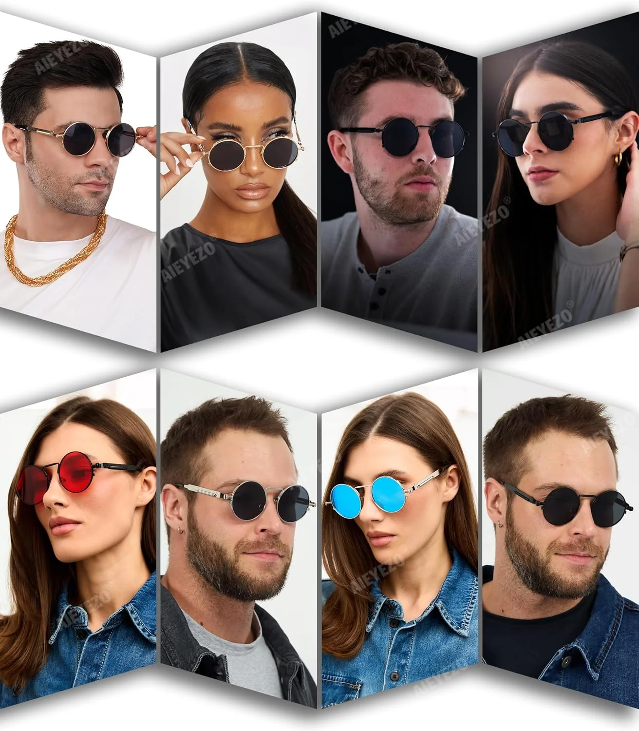 عینک آفتابی گرد استیم پانک AIEYEZO، عینک های دایره ای لنون هیپی، فریم فلزی، لنز با مسدود کننده 100% اشعه ماوراء بنفش