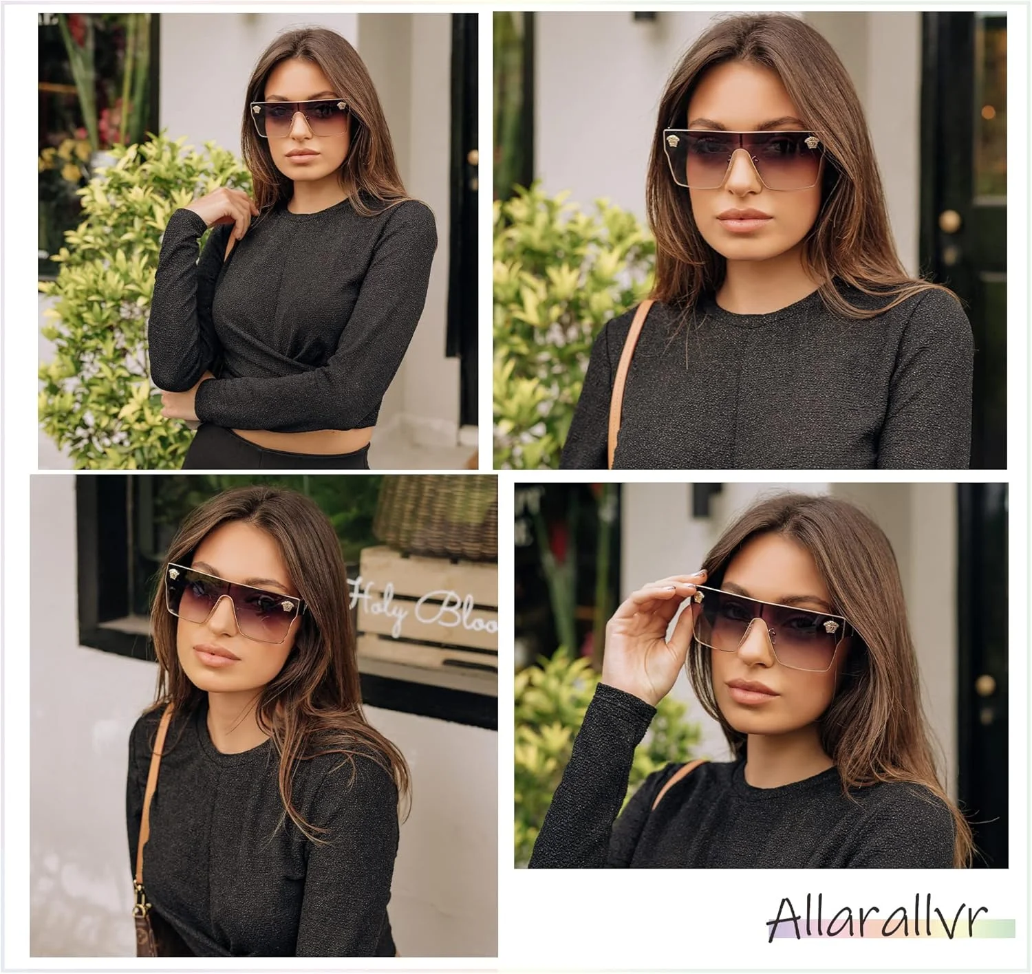 عینک آفتابی مربعی بزرگ Allarallvr برای زنان و مردان، فریم بزرگ تخت، عینک آفتابی مد روز AR82027