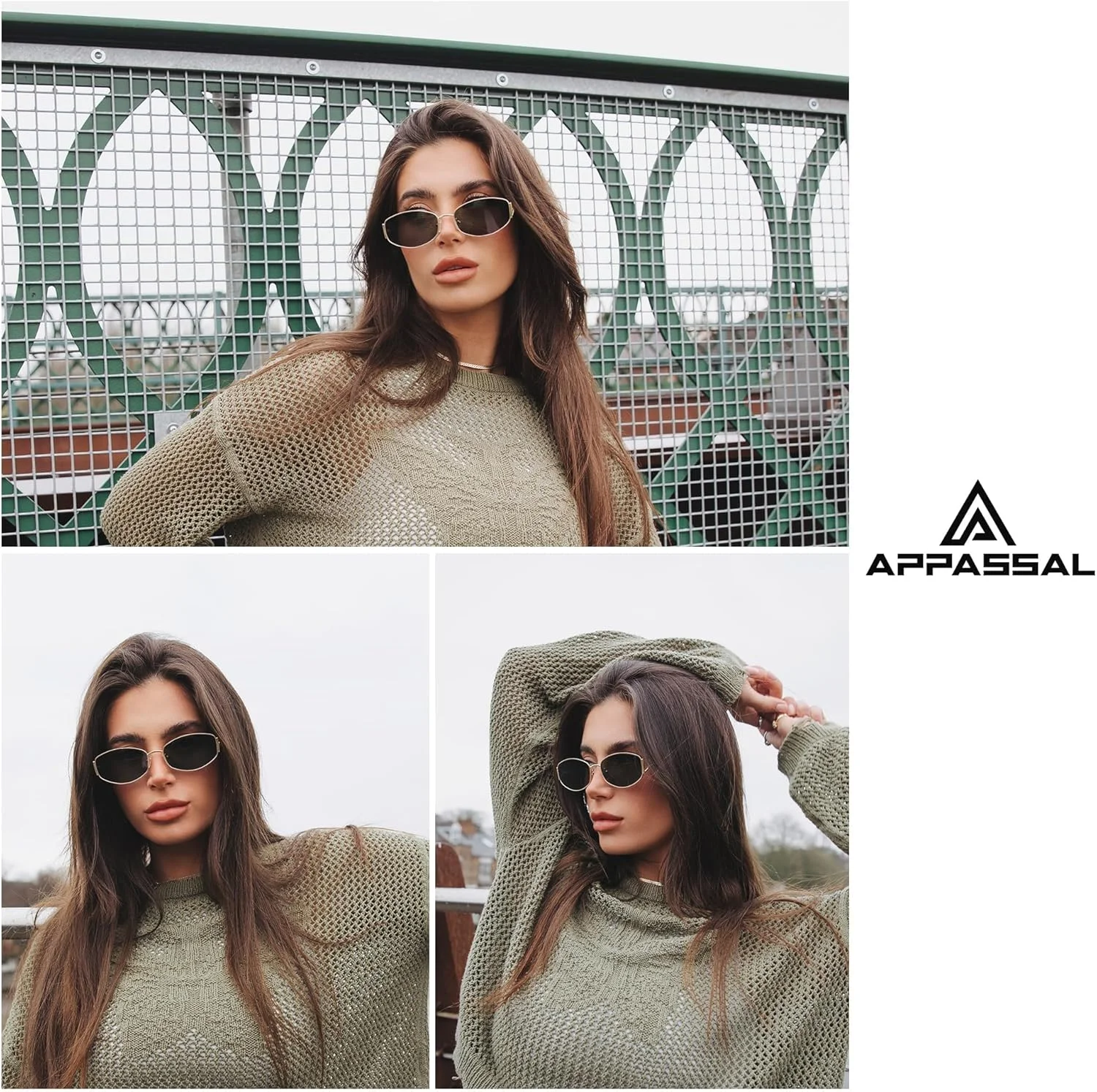 عینک آفتابی بیضی رترو Appassal برای زنان و مردان، عینک آفتابی با فریم فلزی مستطیلی شش ضلعی AP3625