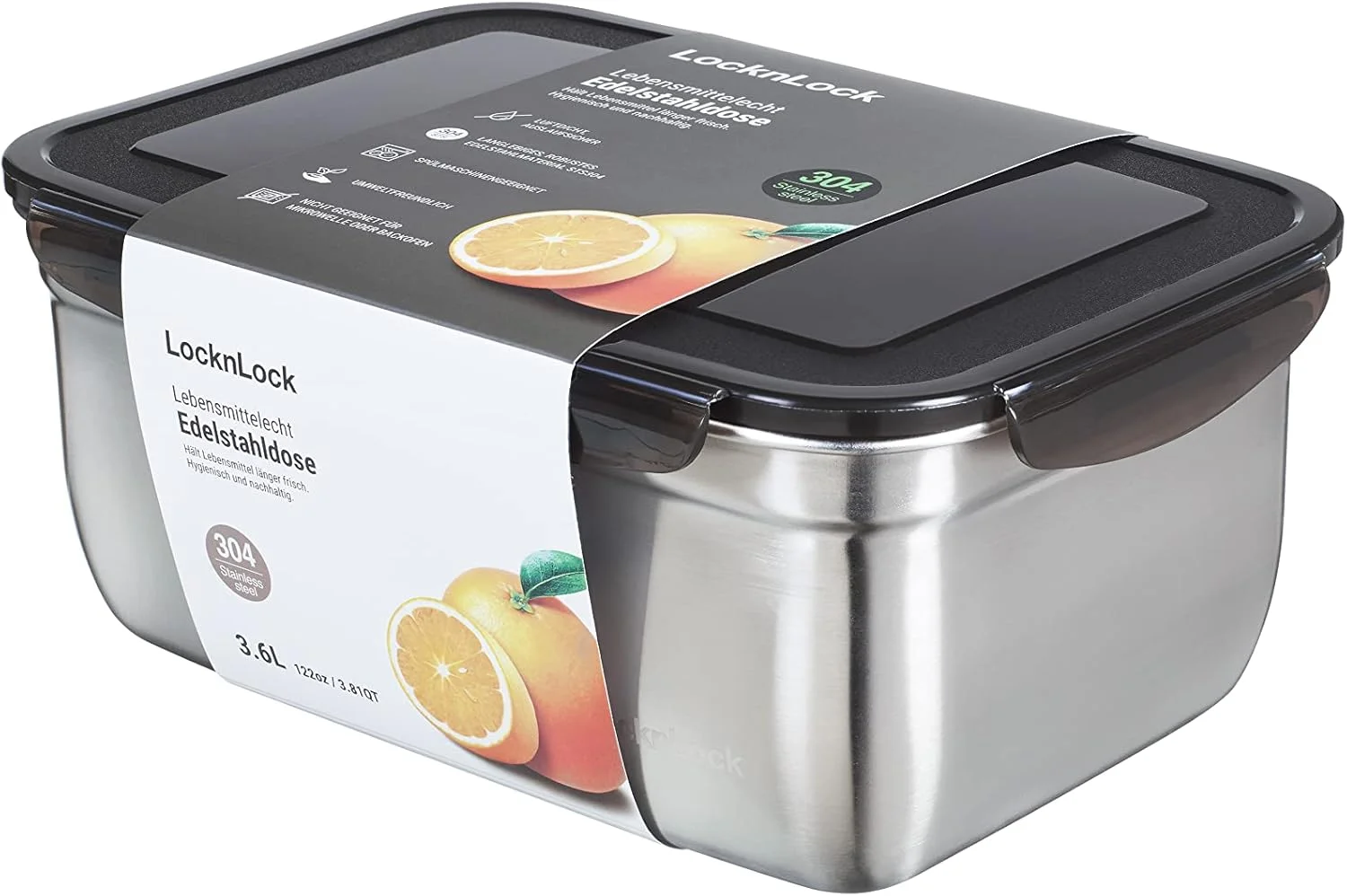 ظرف نگهداری استیل LocknLock با درب، 3.6 لیتر، 265 × 185 × 110 میلی متر، بدون BPA، قابل شستشو در ماشین ظرفشویی، قابل استفاده در فریزر تا دمای 20- درجه سانتیگراد، جعبه نگهداری استیل با درب