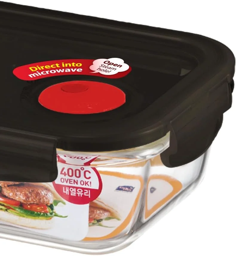 ظرف غذای شیشه ای لاک اند لاک مناسب برای مایکروویو و فر - شیشه بوروسیلیکات فر با درب قفل شونده محکم - آماده سازی غذا، بیرون بر و نگهداری، 1 لیتر