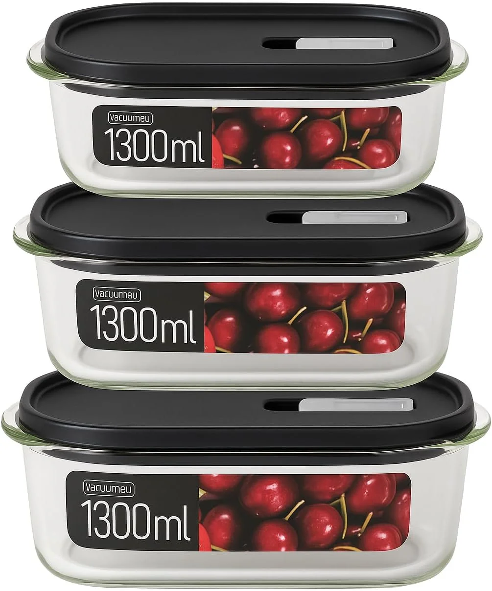 ظروف شیشه ای نگهداری مواد غذایی لاک اند لاک - ست 3 عددی - مربع - با درب مناسب فر، مایکروویو و فریزر - 1.3 لیتر