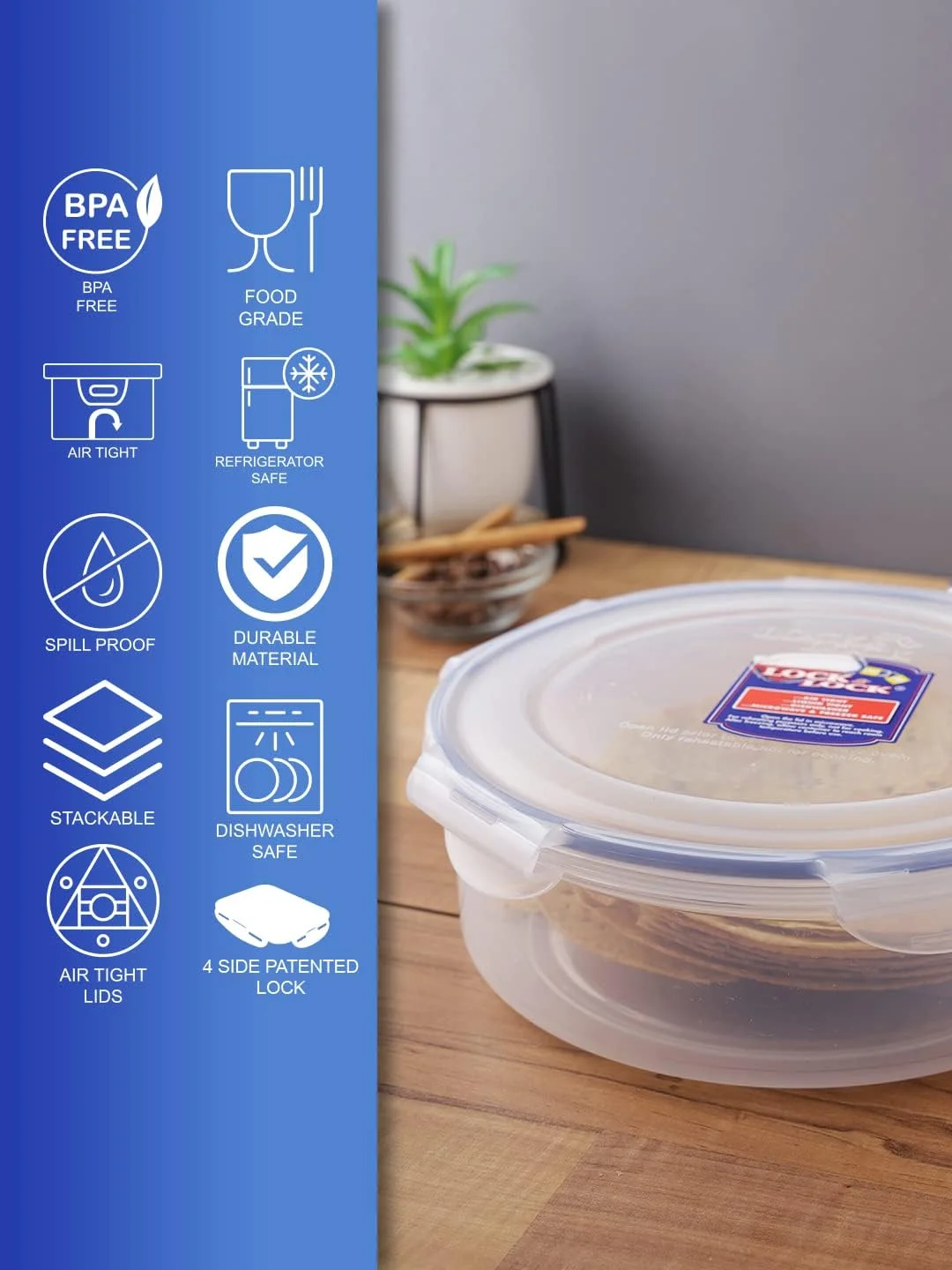 ظرف گرد درب دار لاک اند لاک - شفاف، 2.5 لیتر