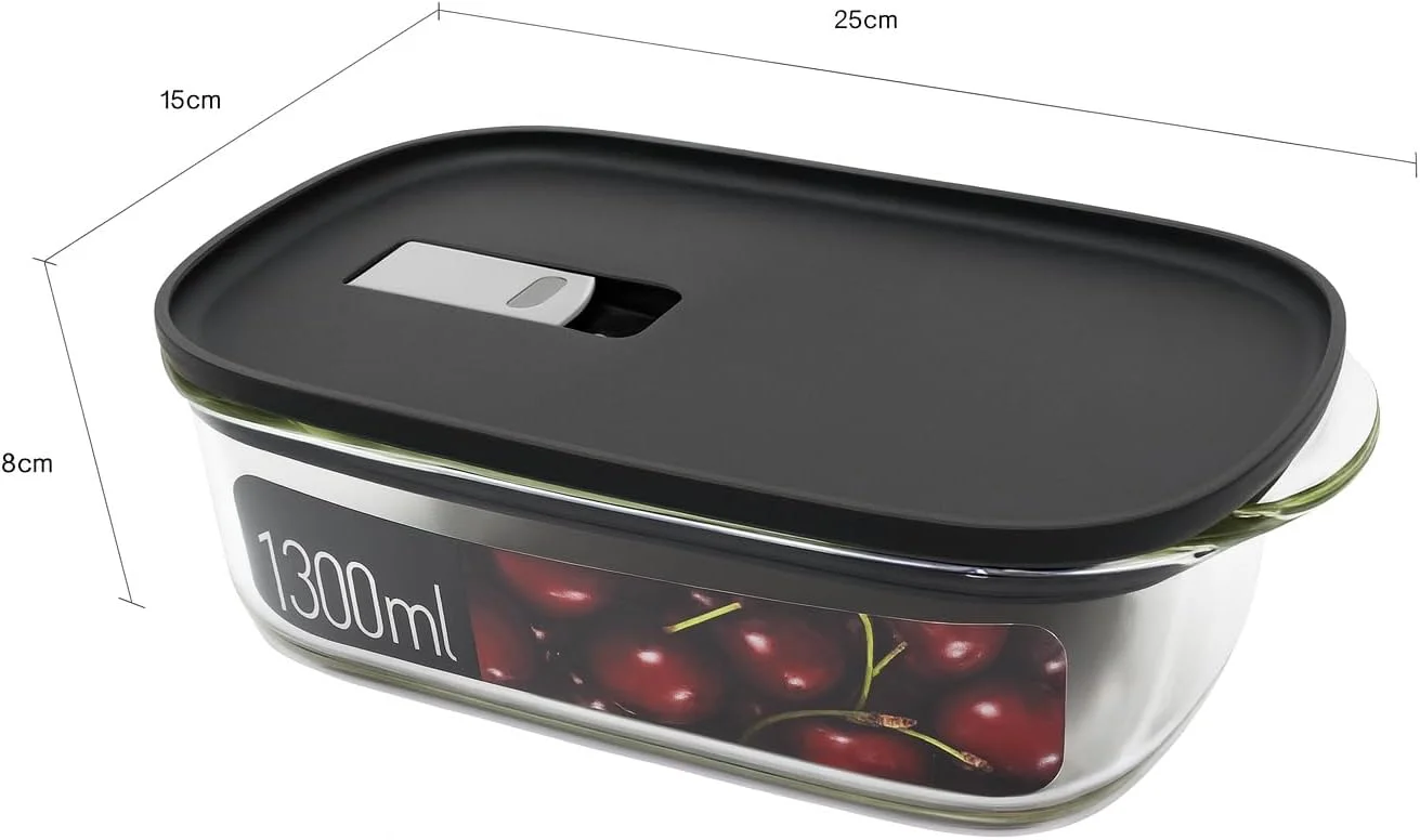 ظروف شیشه ای نگهداری مواد غذایی لاک اند لاک - ست 3 عددی - مربع - با درب مناسب فر، مایکروویو و فریزر - 1.3 لیتر