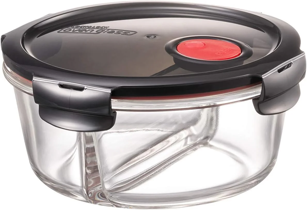 ظروف شیشه ای گرد نگهداری مواد غذایی لاک اند لاک - همراه با درب و محفظه داخلی مناسب فر، مایکروویو و فریزر - 900 میلی لیتر