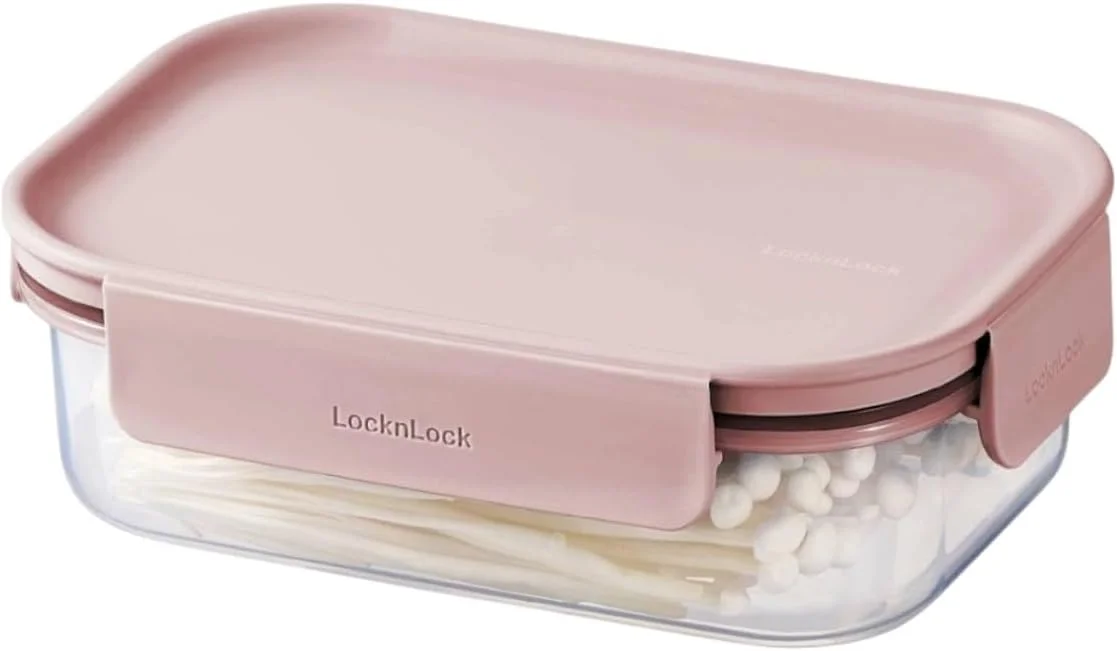 LocknLock Classic Plus Rectangle Food Container – 910ml Pink, 4-Side Locking, Stackable & Leakproof