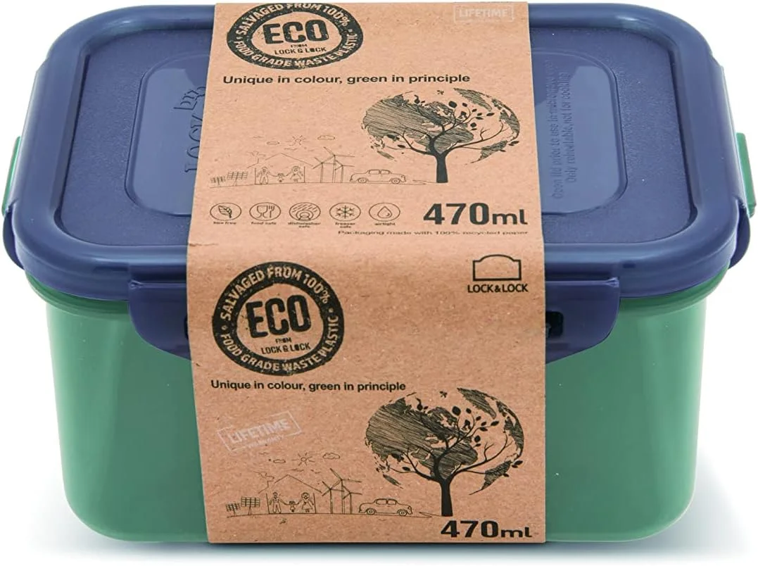 ظرف غذای مستطیلی 470 میلی لیتری LocknLock Eco با روکش بیرونی Eco
