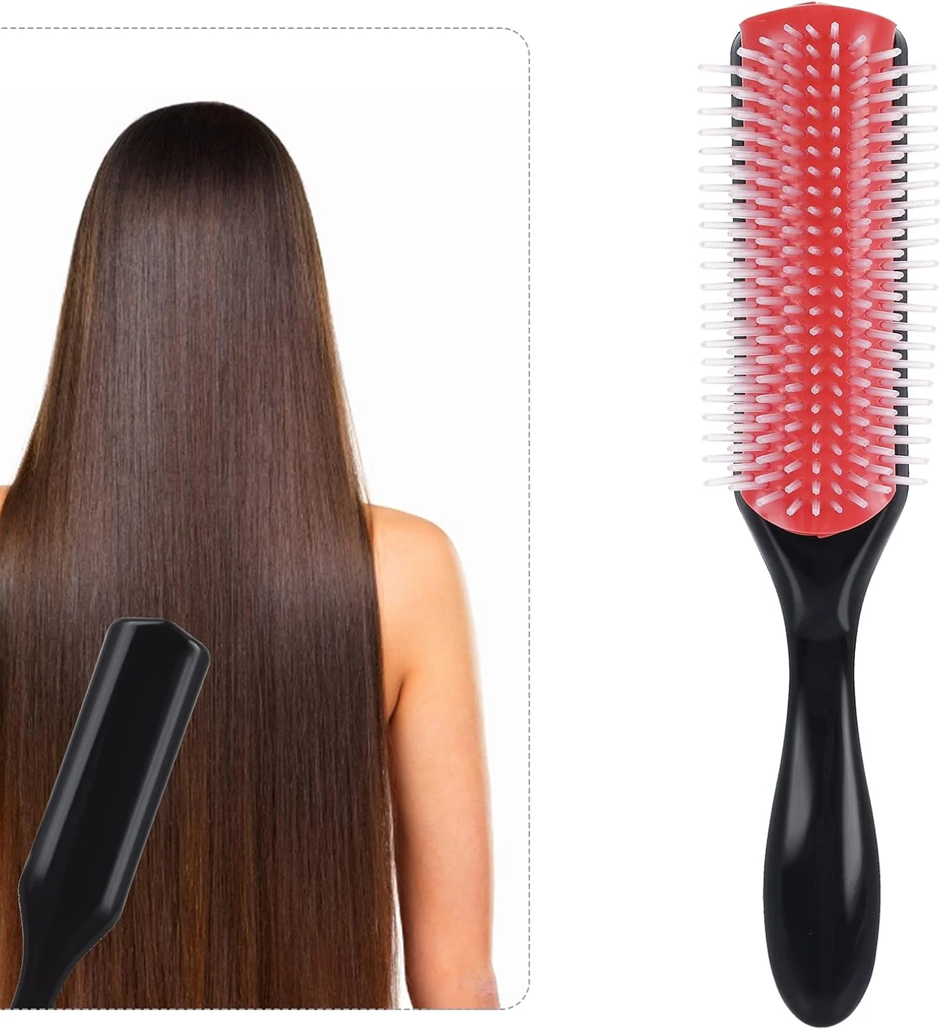 برس مو WLLHYF، برس حالت دهنده حرفه ای 9 ردیفه، برس مو برای موهای فر، بالشتک D3، موهای نایلونی برای جدا کردن، شکل دادن، مشخص کردن فرها، خشک کردن با سشوار، حالت دادن و باز کردن گره