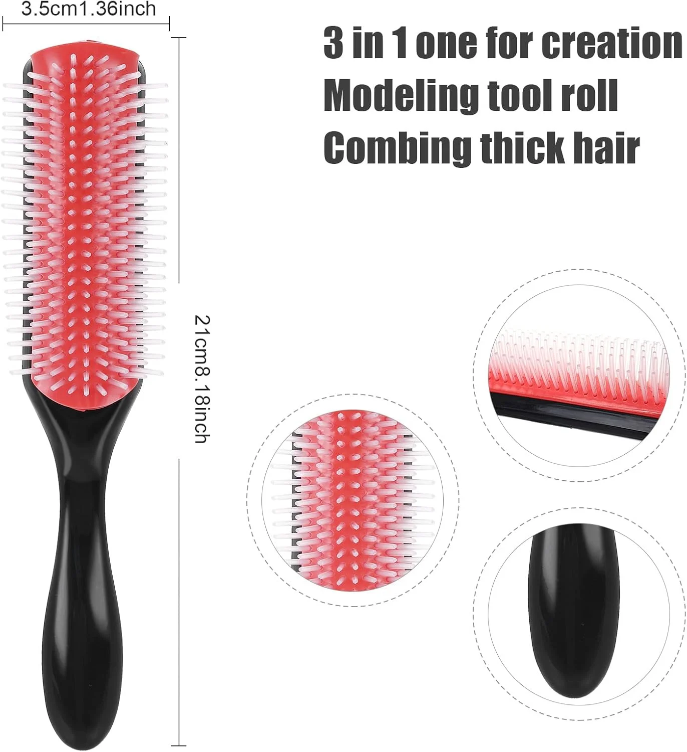 برس مو WLLHYF، برس حالت دهنده حرفه ای 9 ردیفه، برس مو برای موهای فر، بالشتک D3، موهای نایلونی برای جدا کردن، شکل دادن، مشخص کردن فرها، خشک کردن با سشوار، حالت دادن و باز کردن گره