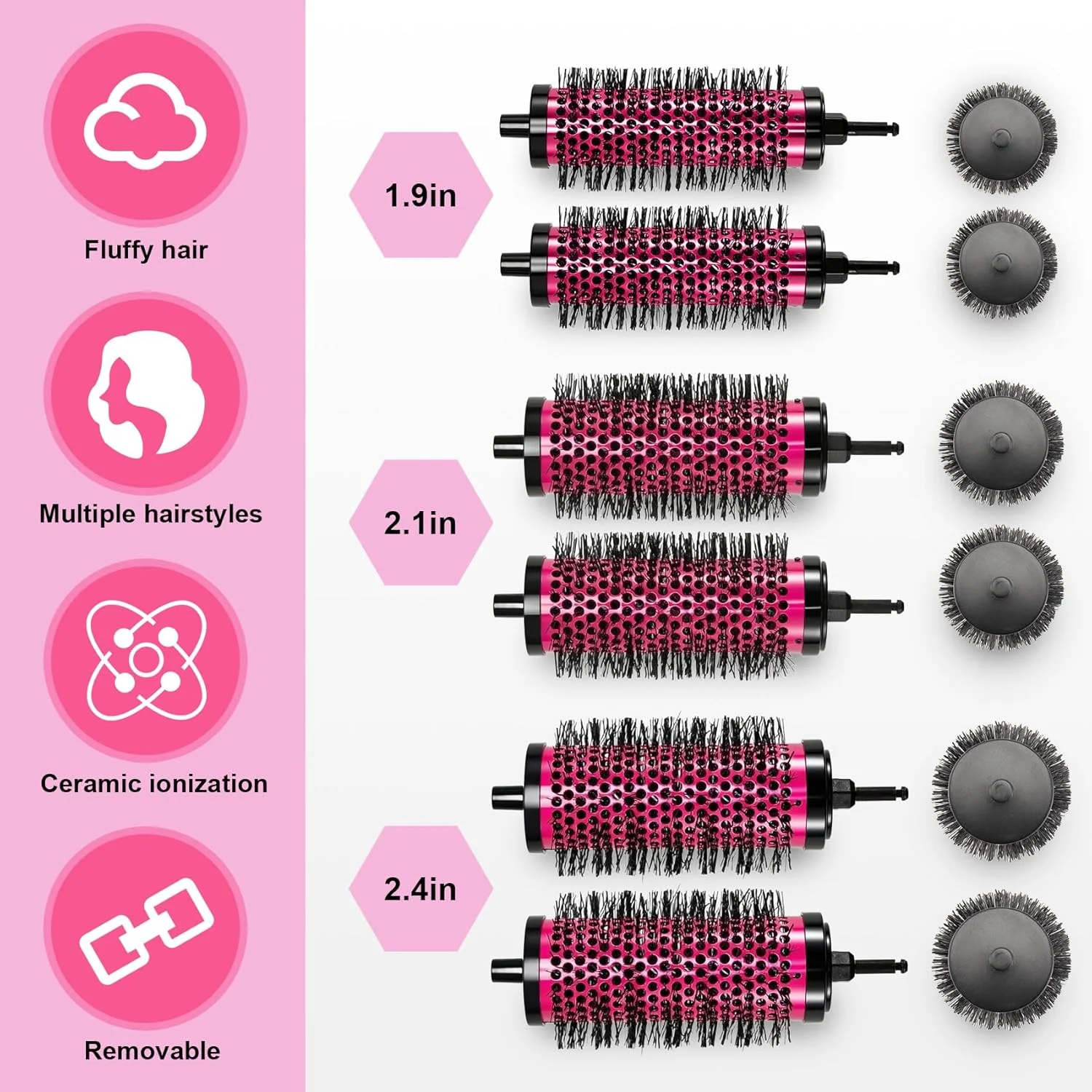 ست برس مو گرد Yocdunm با دسته جداشدنی، برس رولی مو در 3 سایز، برس مو گرد برای خشک کردن با سشوار به همراه 6 گیره موقعیت دهی، 6 استوانه و 1 دسته (رز قرمز)