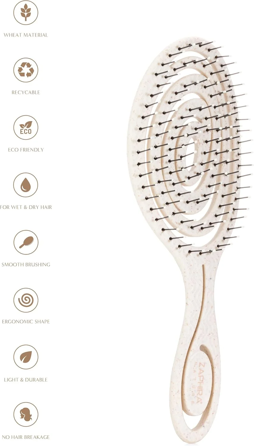 برس باز کننده گره مو زافیرا نیچر برای موهای فر و موج دار - دندانه های انعطاف پذیر برای باز کردن گره بدون درد - کاهش شکستگی و وز شدن مو - ایده آل برای موهای خیس و خشک - سبک وزن، ارگونومیک و دارای دستگیره ضد لغزش